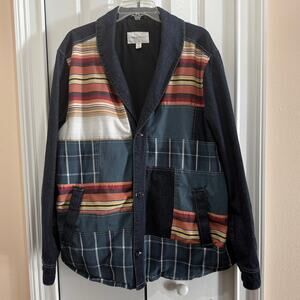 Sun & Stone Men’s XXL patchwork denim jacket southwest serape colors lined
